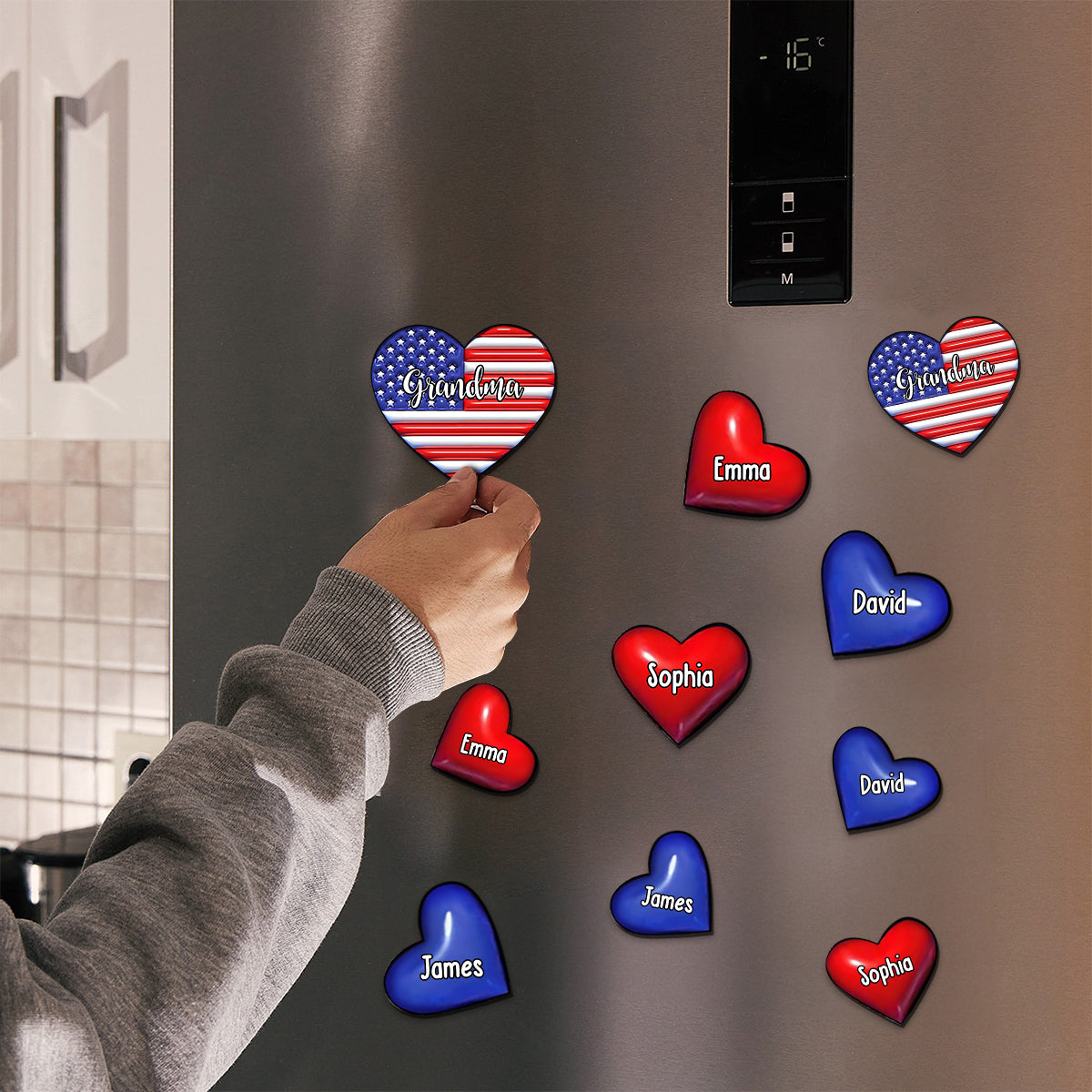 Oma & Enkelkinder Puffherz-Fähnchen – Personalisierter Oma-Magnet