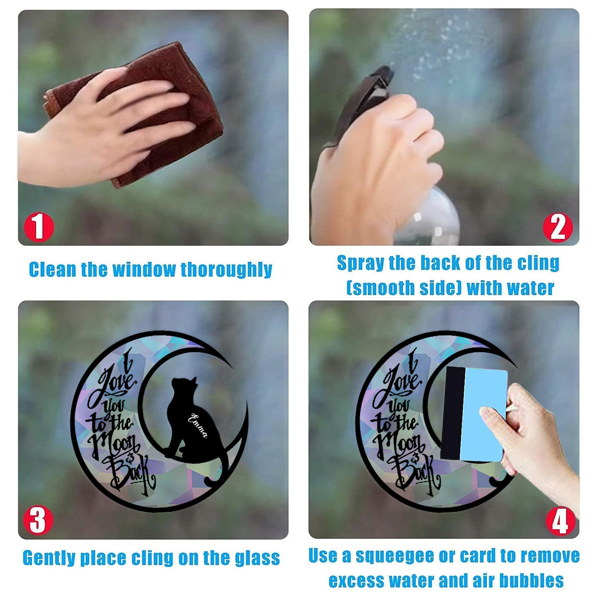 Ich liebe dich bis zum Mond und zurück – Personalisierter Katzen-Sonnenfänger-Aufkleber