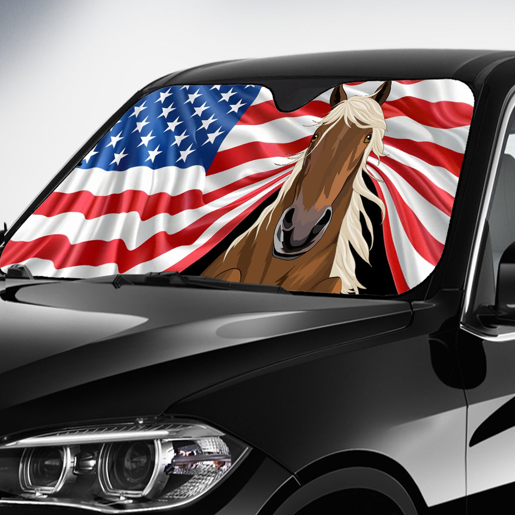 Lustiger Pferde-Unabhängigkeitstag - Personalisierter Auto-Sonnenschutz in Pferdeform