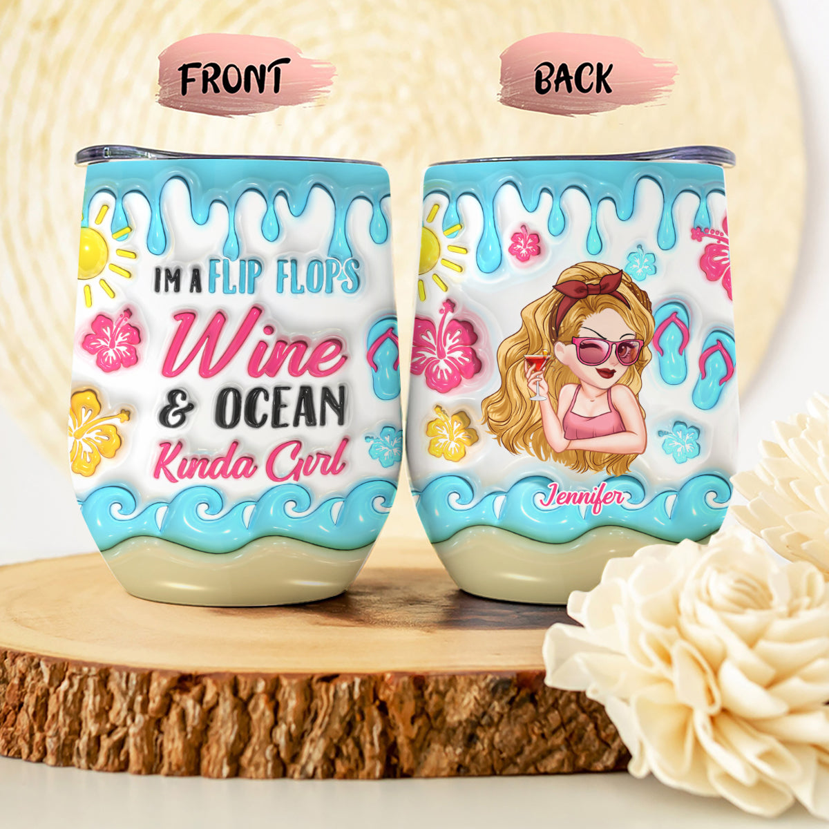 I'm A Flip Flop & Ocean Kinda Girl - Personalized Sea Lover Wine Tumbler