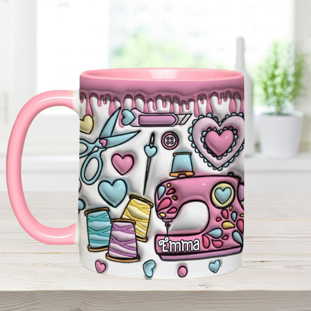 Pink für Nähbegeisterte – Personalisierte Tasse mit Nähmotiv