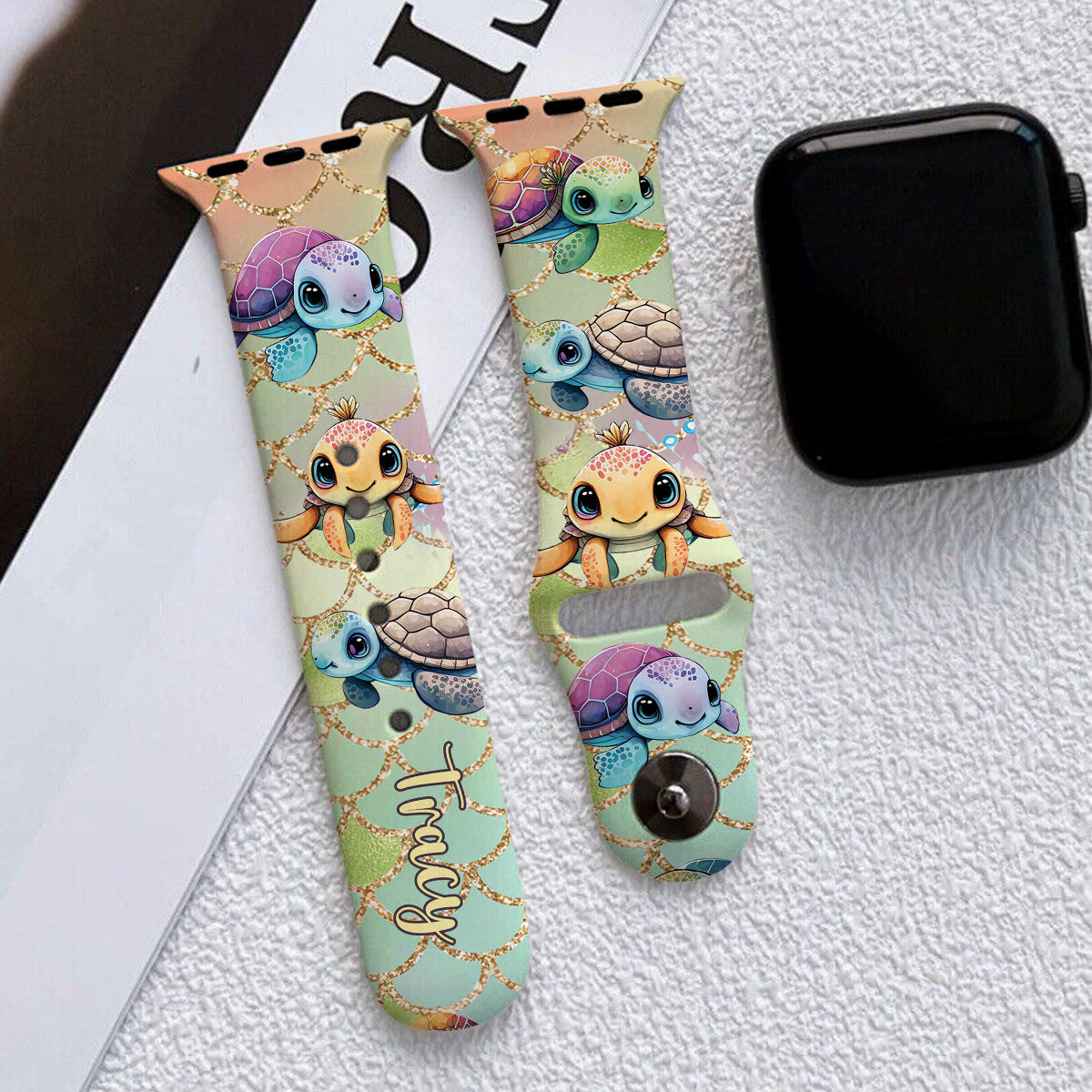 Niedliche Schildkröten – Personalisiertes Schildkröten-Armband für Apple Watch