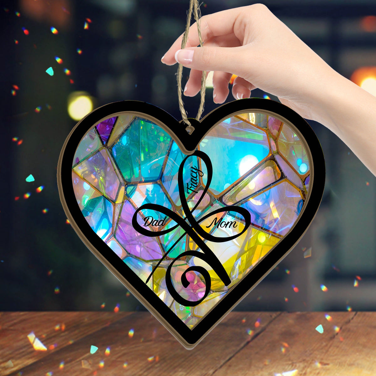 Bedingungslose Liebe – Personalisierter, zweilagiger Fensterhänger für die Familie