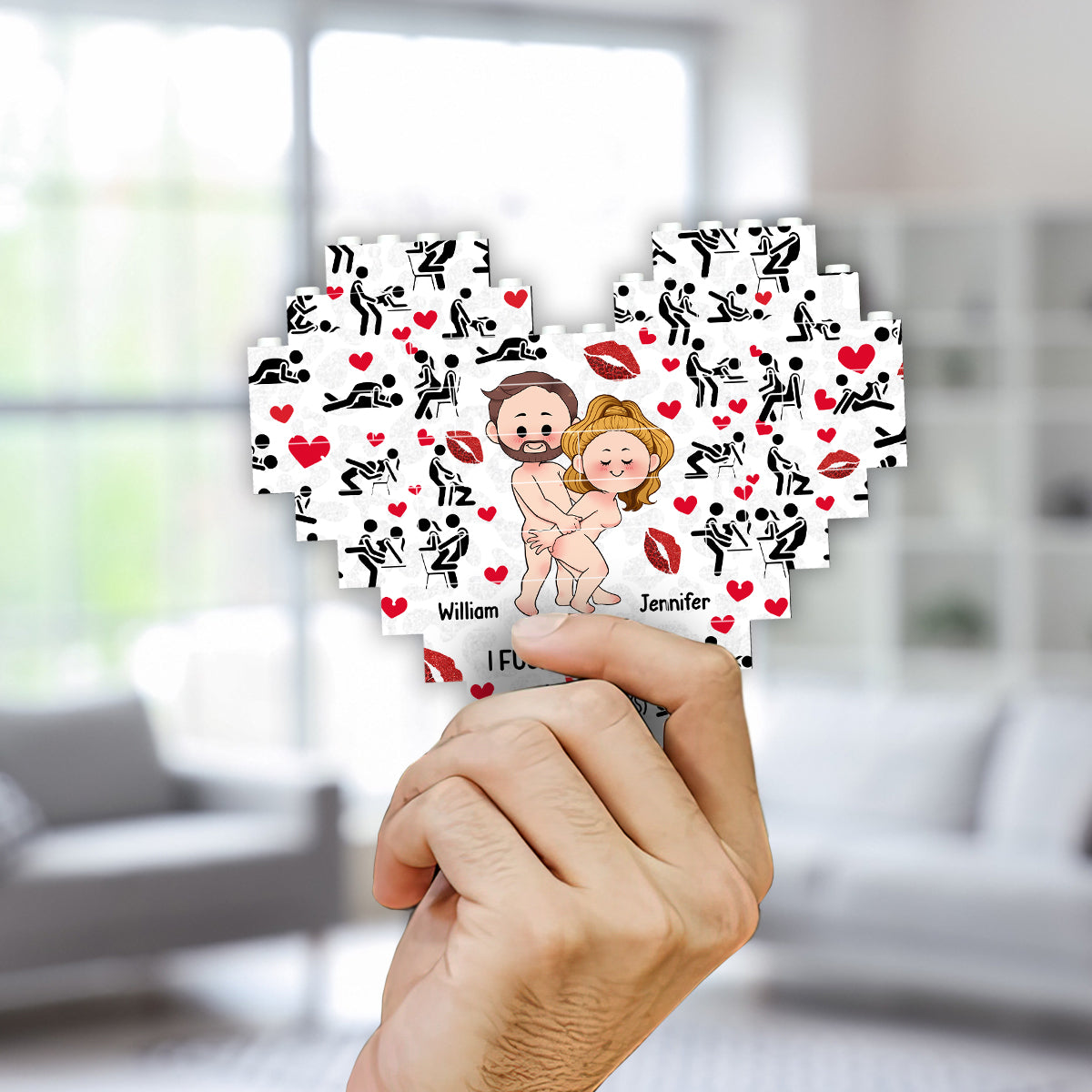 Ich liebe dich – Personalisierte Herz-Bausteine ​​für Paare, beidseitig bedruckt