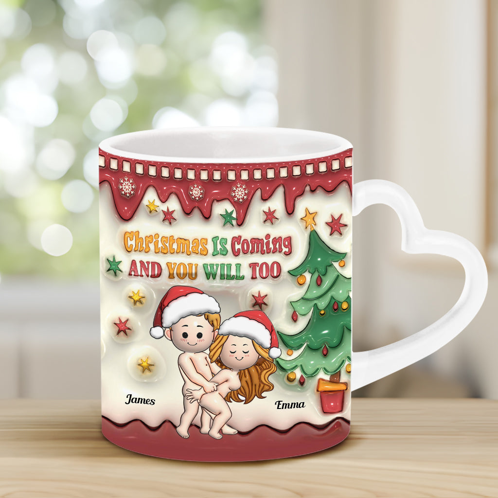 Weihnachten naht – Personalisierte Tasse mit Herzgriff für Paare