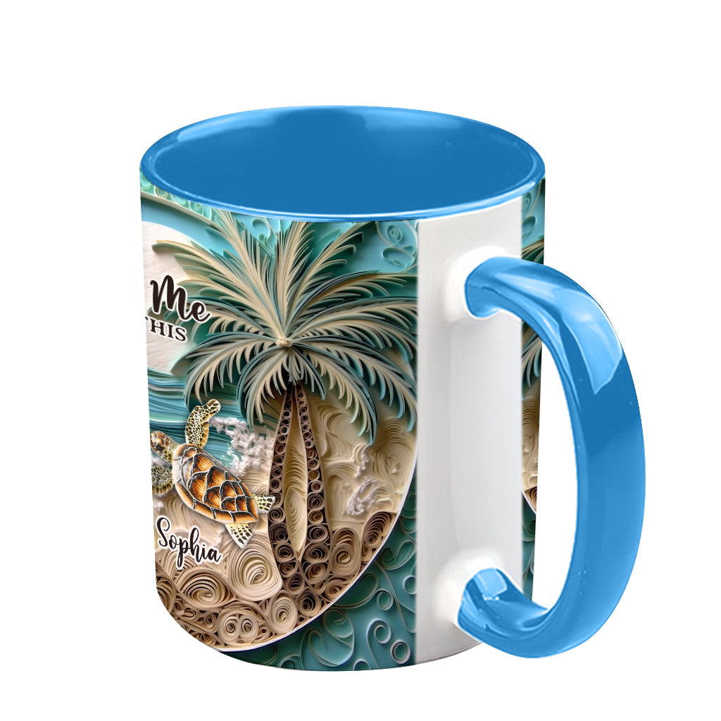 Strandszene mit Schildkrötenpaar – personalisierte Tasse mit Schildkrötenmotiv