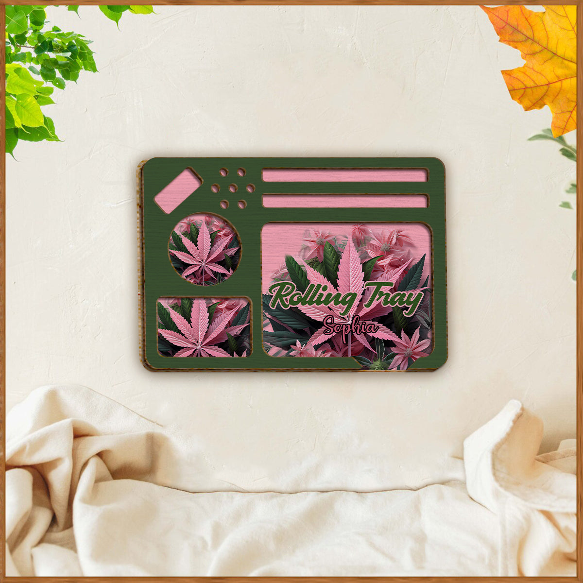 Pink 420 – Personalisiertes zweilagiges Holzschild/Holzplakette mit Weed-Motiv