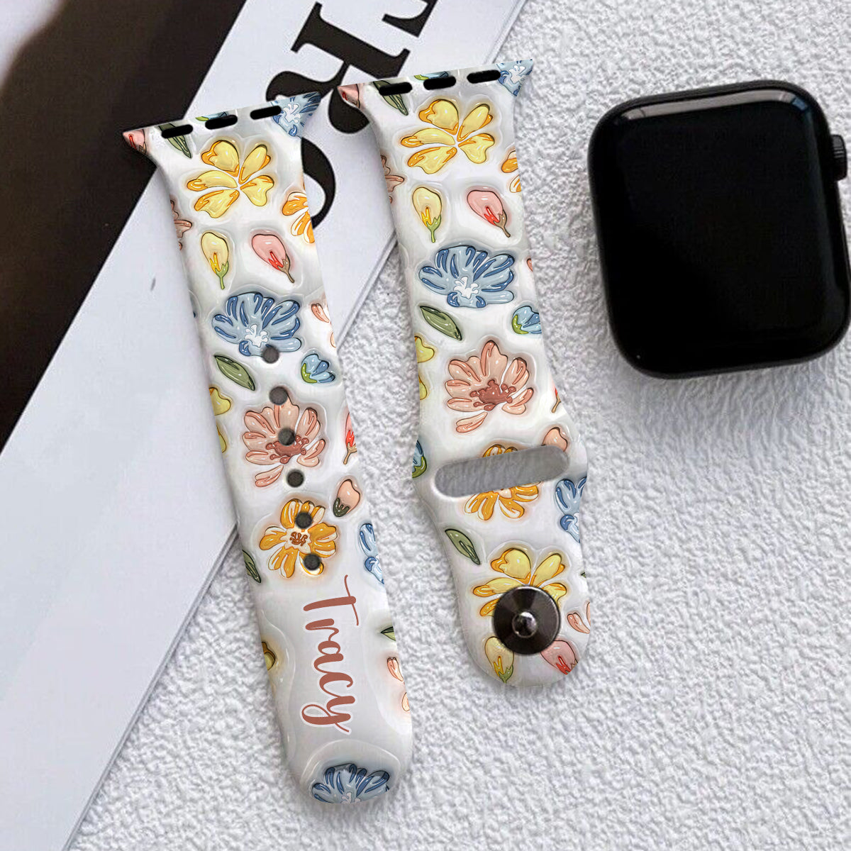 Puffy Floral Apple Watch Armband - Personalisiertes Apple Watch Armband