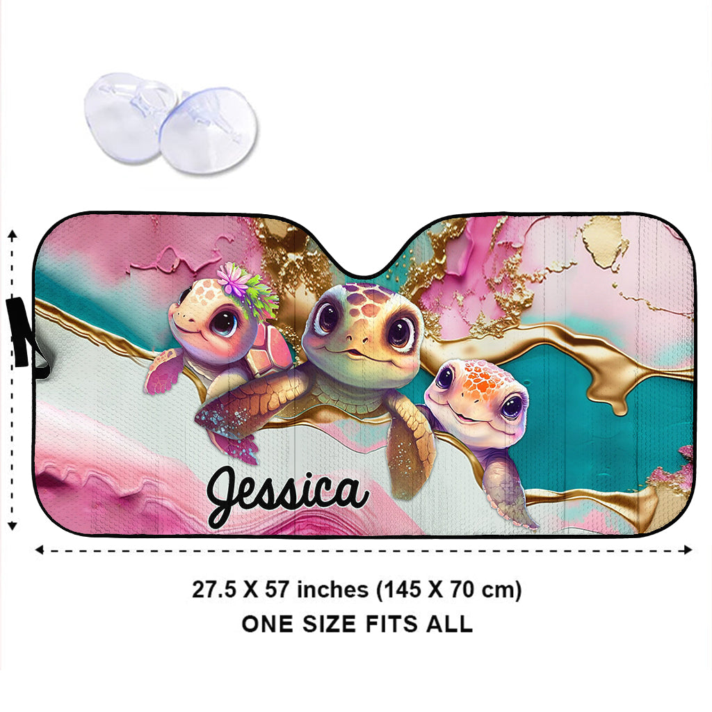 Cute Pink Turtle - Personalized Turtle Car Sunshade