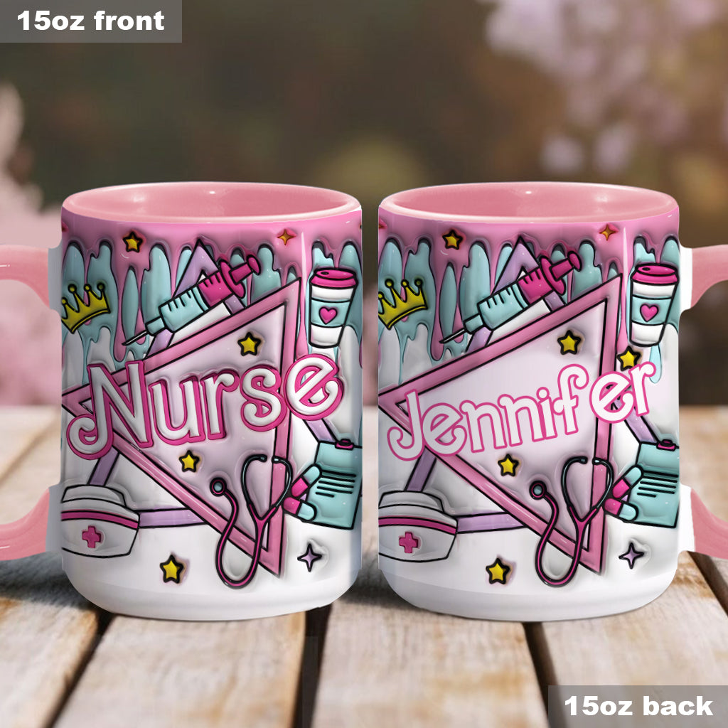Krankenschwester-Puppe in Rosa - Personalisierte Tasse mit Krankenschwester-Motiv