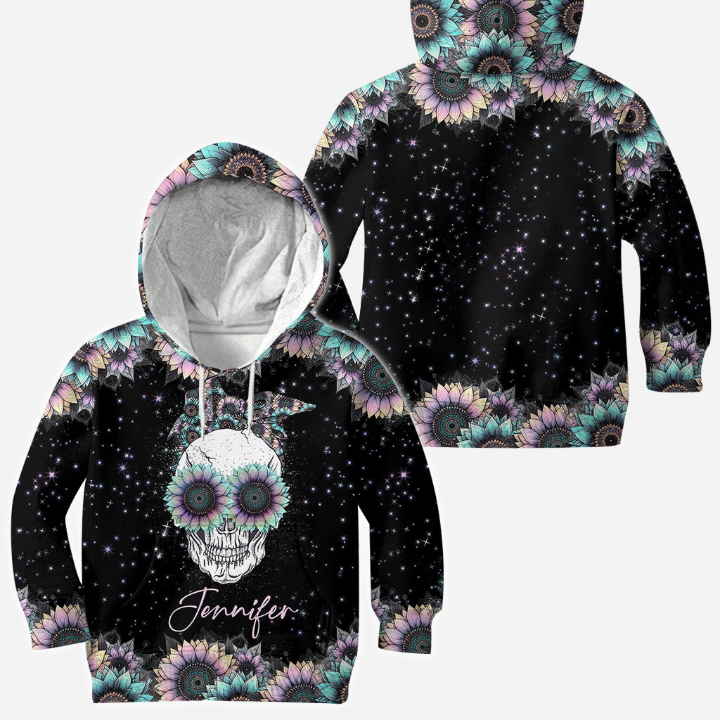 Zero F Given Pink Blue Sunflower - Personalisiertes Totenkopf-Shirt