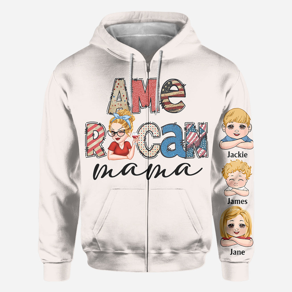 Amerikanische Mama – Beliebiger Titel – Vintage-Retro-Stil – Personalisiertes Mutter-Shirt mit Allover-Aufdruck