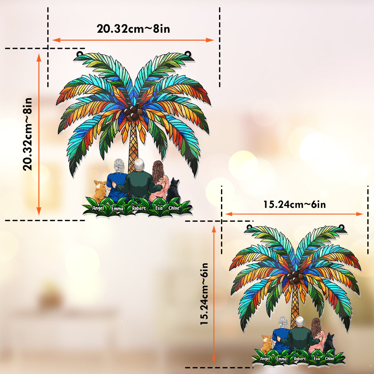 Familie unter der Palme – Personalisierter Fensterhänger mit Familienmotiv 