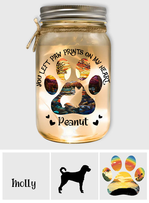 Du hast Pfotenabdrücke in meinem Herzen hinterlassen – Personalisierte Hunde-Einmachglas-Lampe