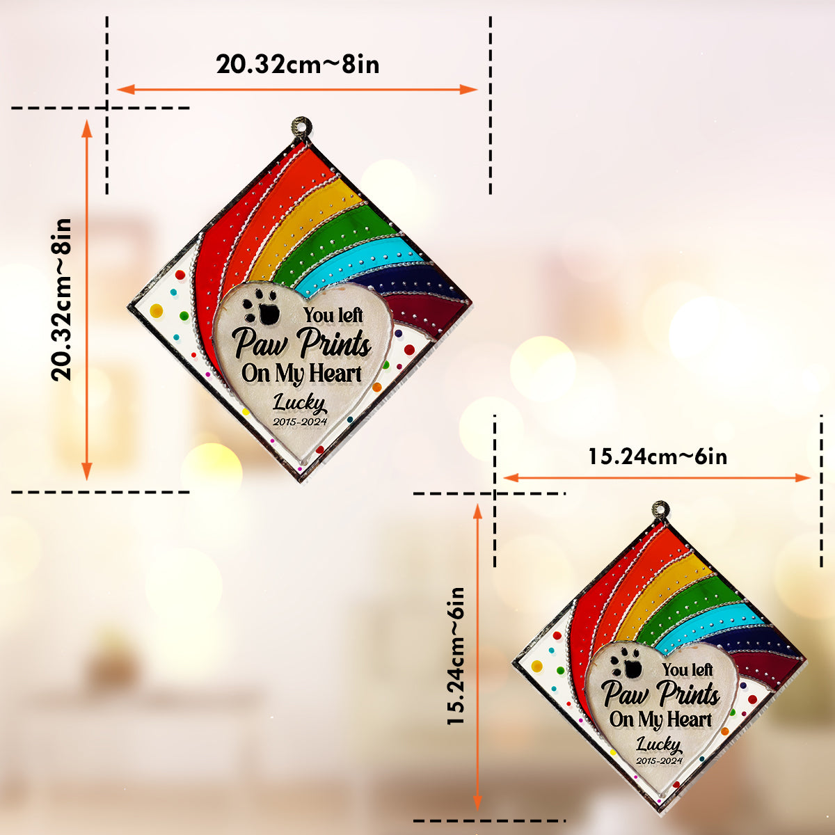 Regenbogenbrücke – Gedenkstätte für Katzen und Hunde – Personalisierter Fensterhänger mit Sonnenfänger-Motiv 