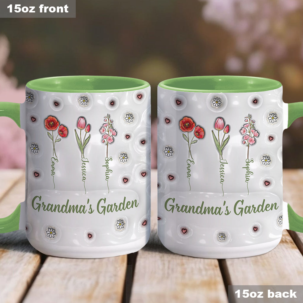 Geburtsmonatsblumen aus Omas Garten – Personalisierte Tasse mit Oma-Motiv