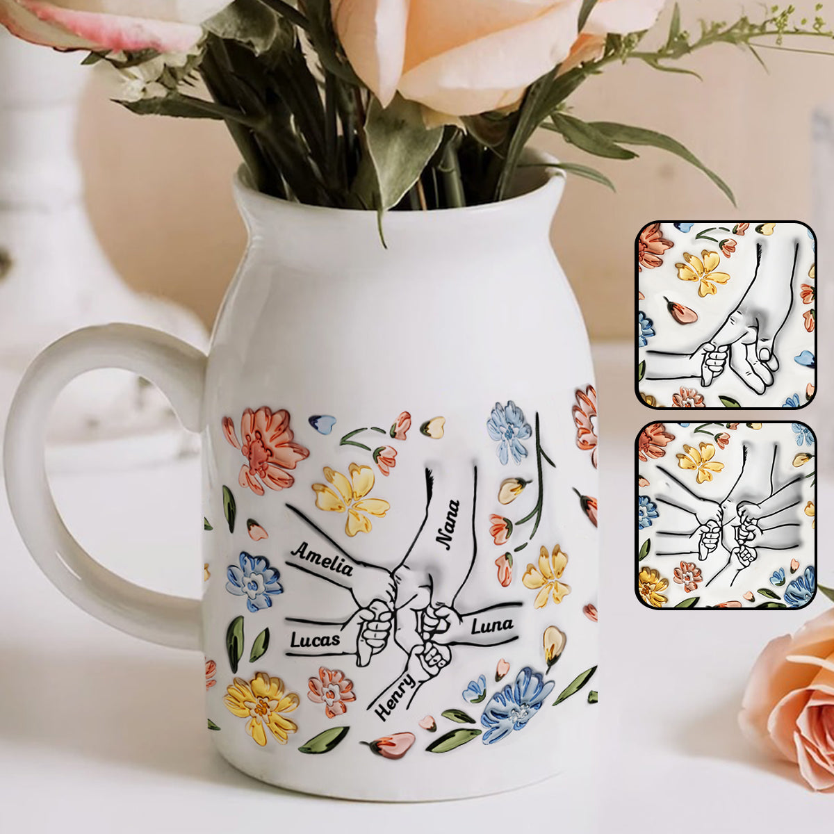 Keramikvase „Mutter hält Hände“ (beidseitig bedruckt)