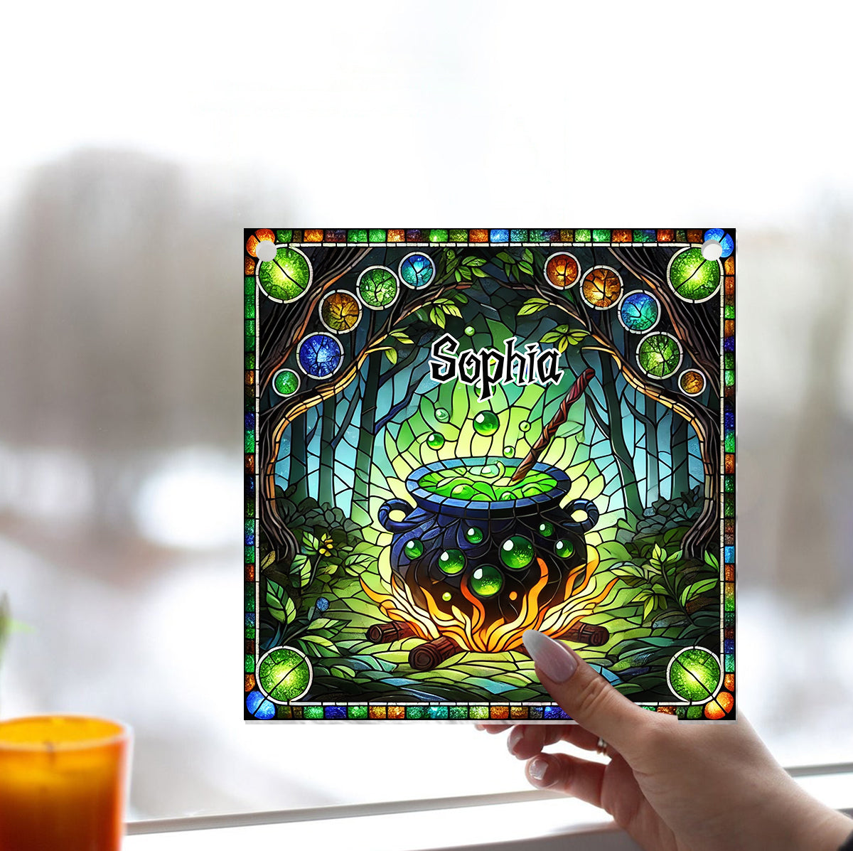 Witch's Cauldron - Personalized Witch Window Hanging Suncatcher Ornament