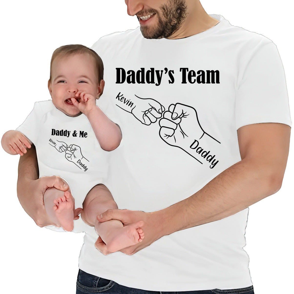 Papa und ich – Papas Team – Personalisiertes Vater-T-Shirt und Baby-Body
