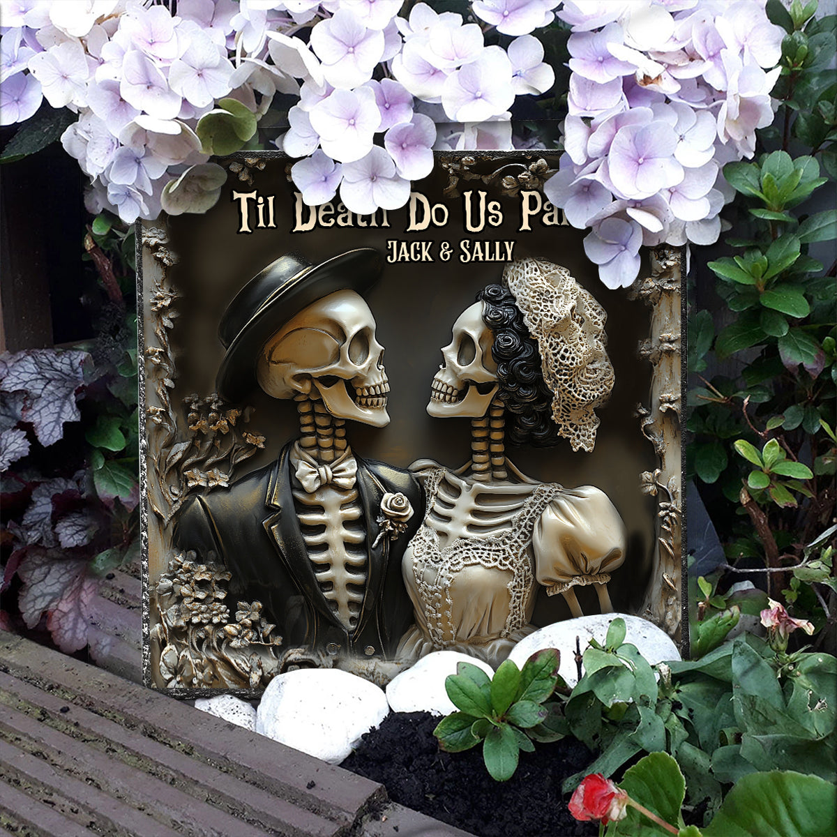 Bis dass der Tod uns scheidet – Personalisierter quadratischer Stein für Paare