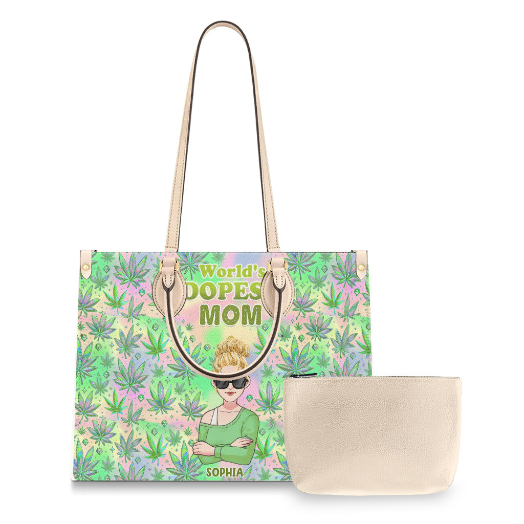 „Mommy's Little Buds Dopest Mom Ever Any Title“ – personalisierte Lederhandtasche mit Weed-Motiv