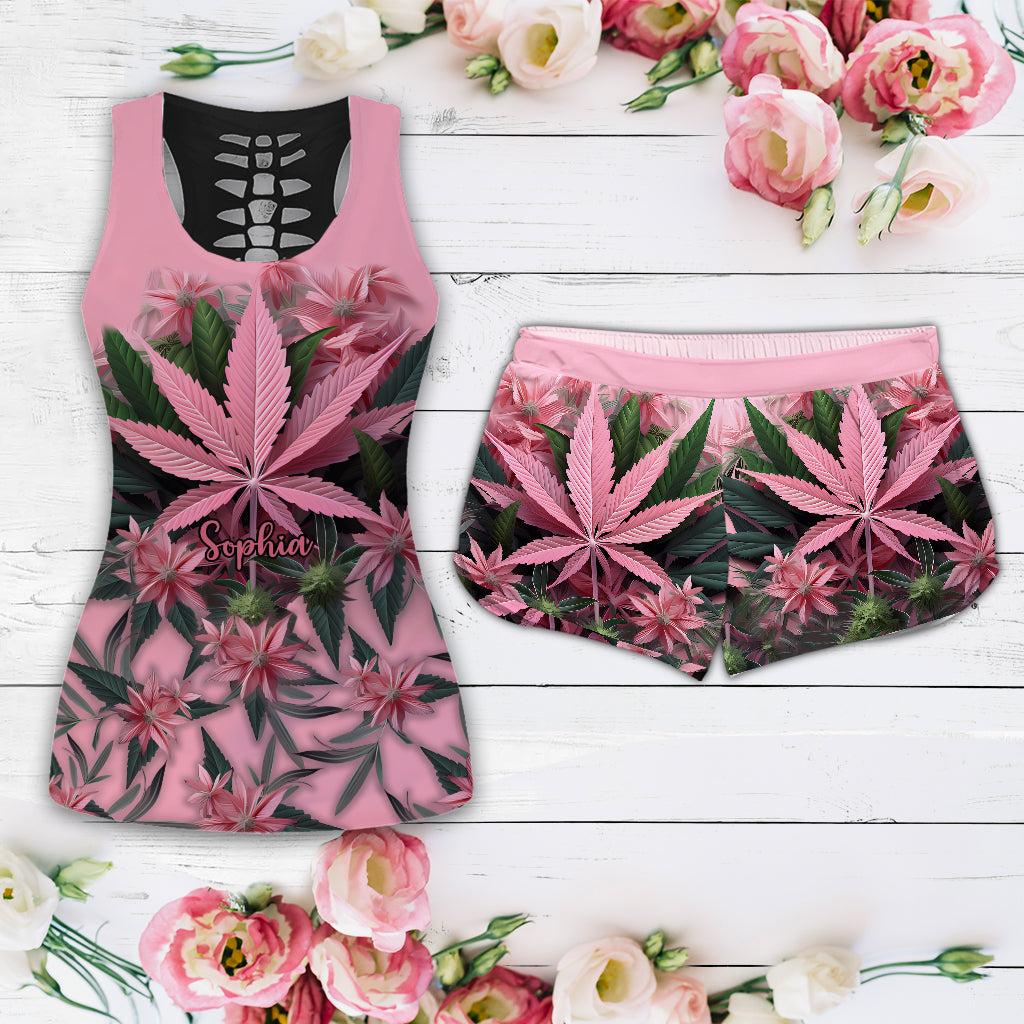 Pink Stoner Chick - Personalized Weed Hollow Tank Top and Women Shorts