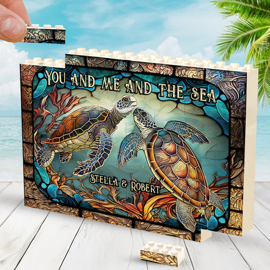 Wunderschöne Schildkröten-Glasmalerei „Du und Ich“ – Personalisierte Schildkröten-Bausteine, einseitig, horizontal, rechteckig