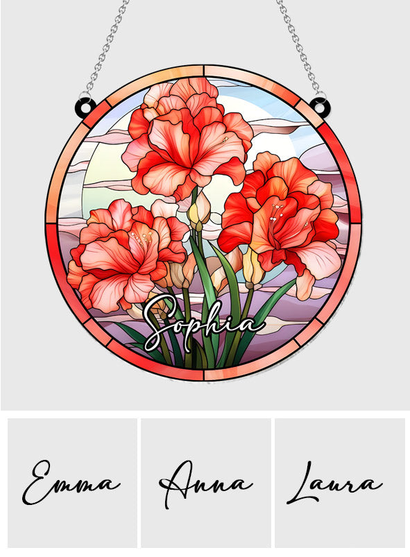 Geburtsmonatsblumen aus Buntglas – Personalisierter Geburtstags-Fensterhänger als Sonnenfänger 