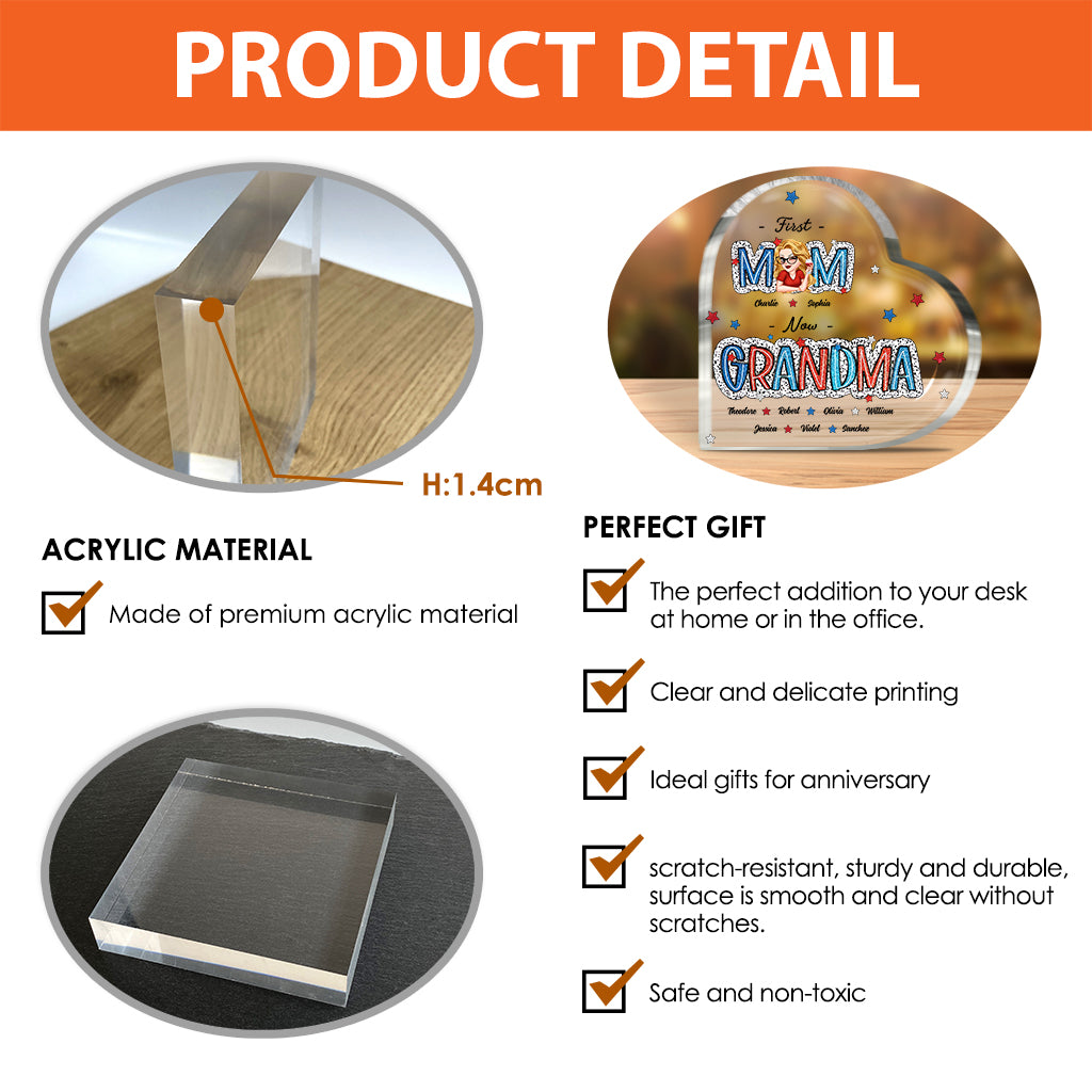 First Mom Now Grandma - Personalized Grandma Custom Shaped Acrylic Plaque