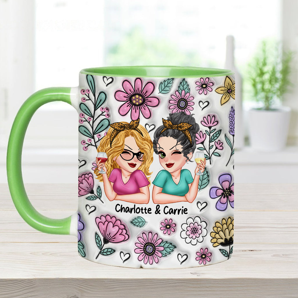Besties Forever Beautiful Floral Style - Personalized Bestie Accent Mug