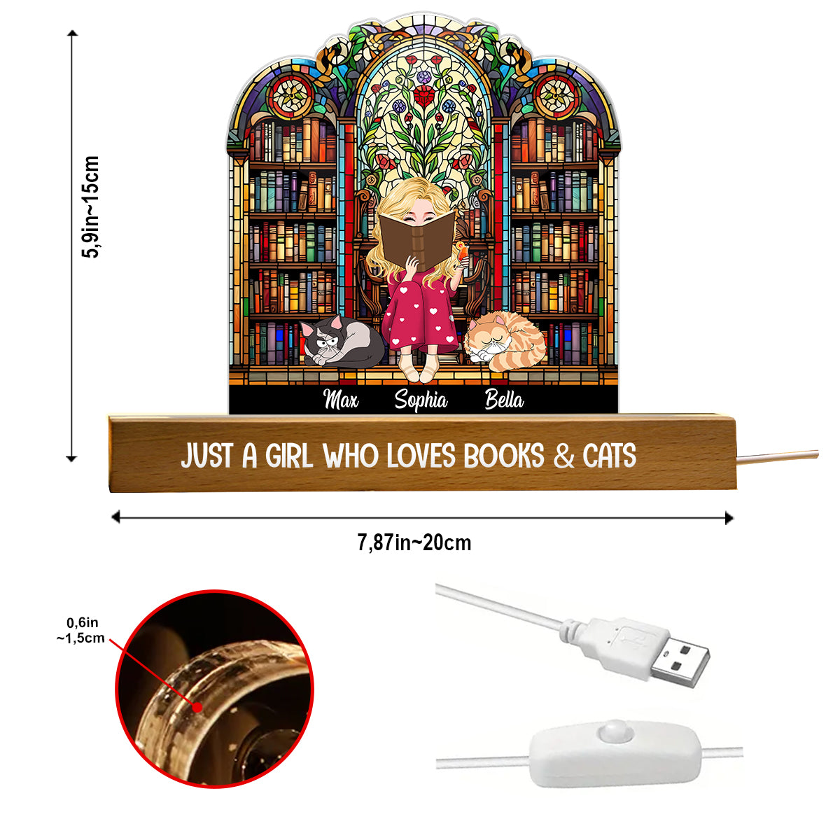 Just A Girl Who Loves Books & Pets - Personalized Book Shaped Led Night Light