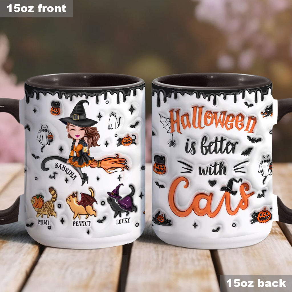 Halloween ist schöner mit einer Katze – Personalisierte Tasse mit Katzenmotiv