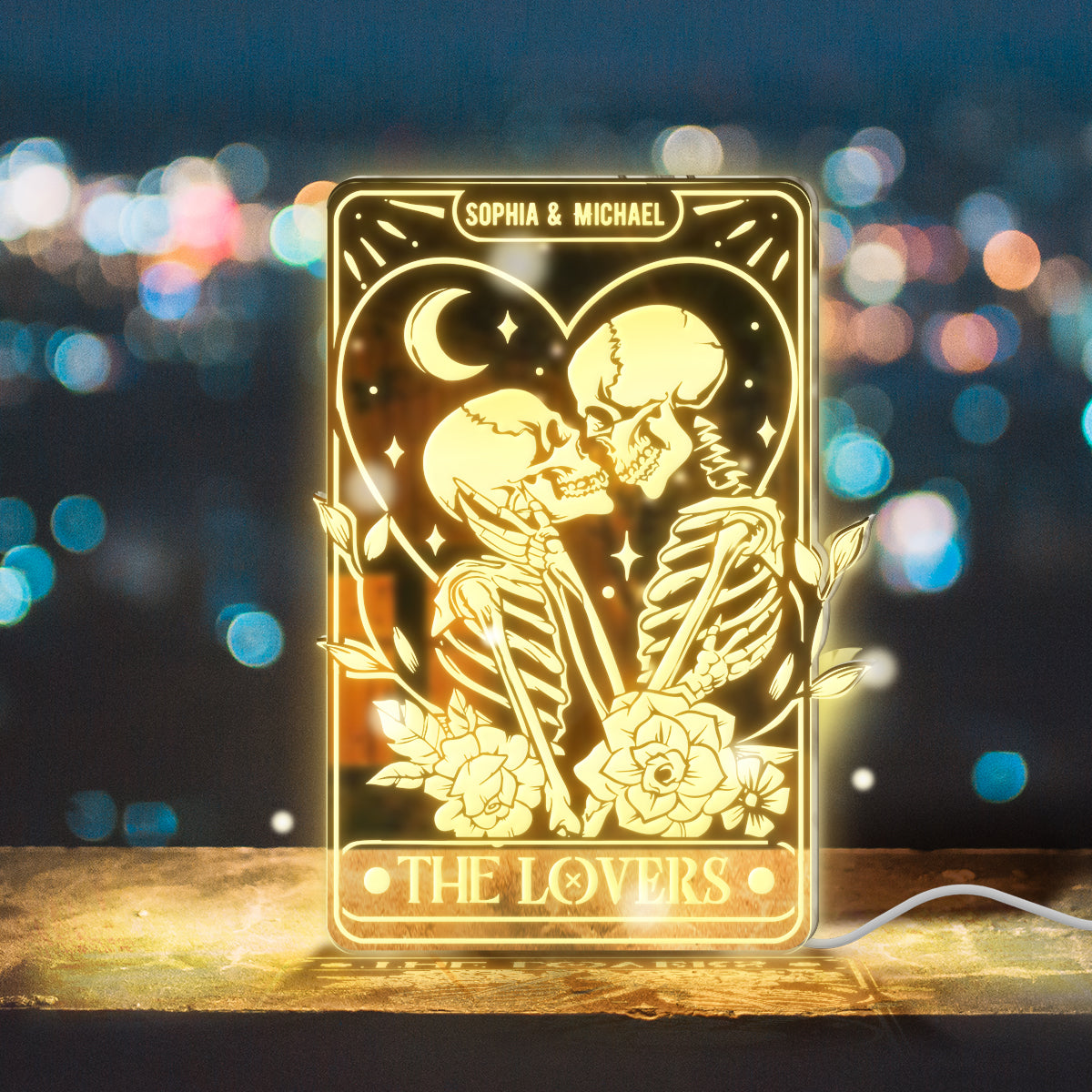 The Lovers – Personalisierte Totenkopf-Spiegelleuchte 