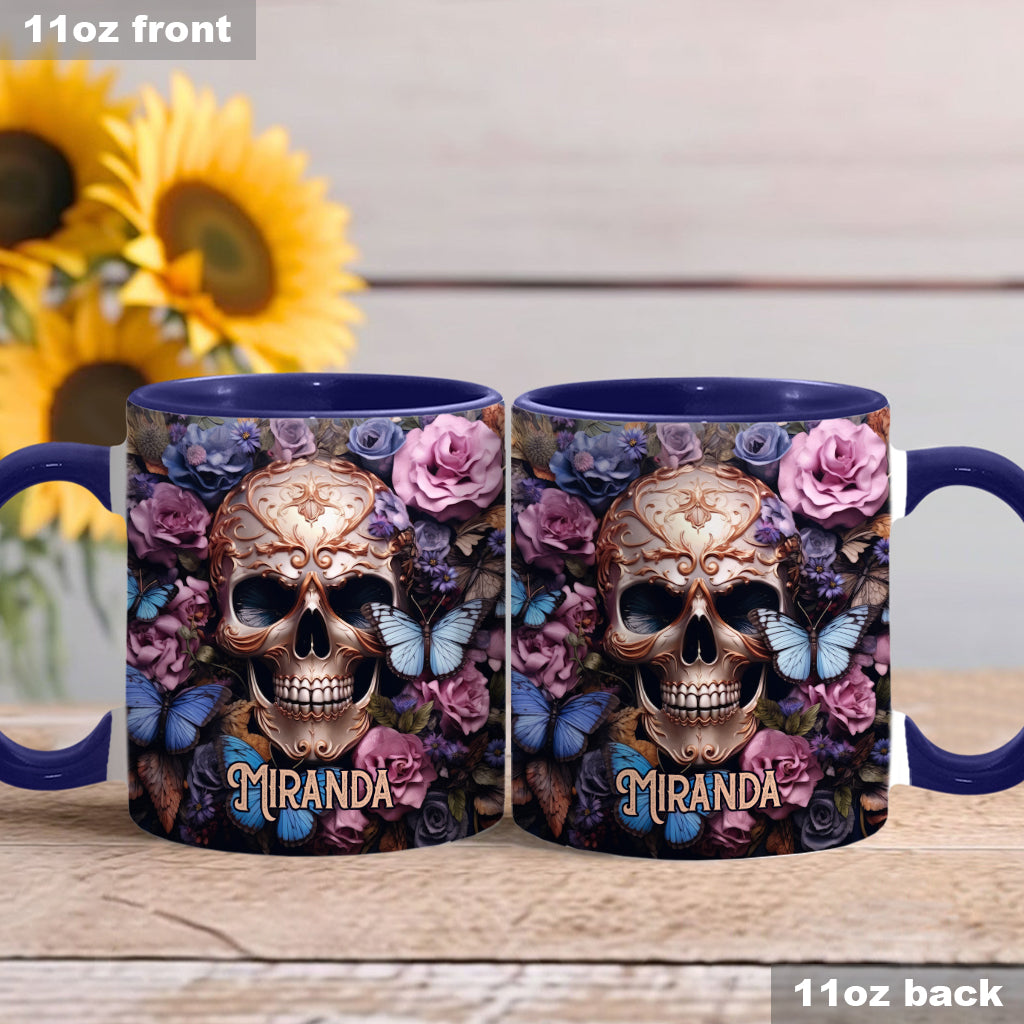 Beauty Of The Dark Skull Roses Butterflies - Personalized Skull Accent Mug