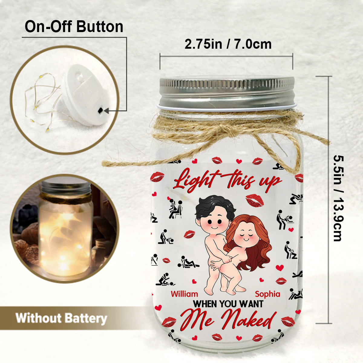 Zünde es an, wenn du mich nackt sehen willst – personalisiertes Pärchen-Einmachglas-Licht