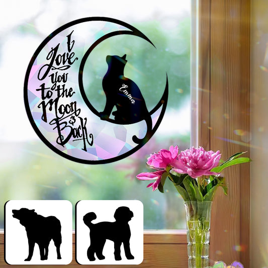 Ich liebe dich bis zum Mond und zurück – Personalisierter Katzen-Sonnenfänger-Aufkleber