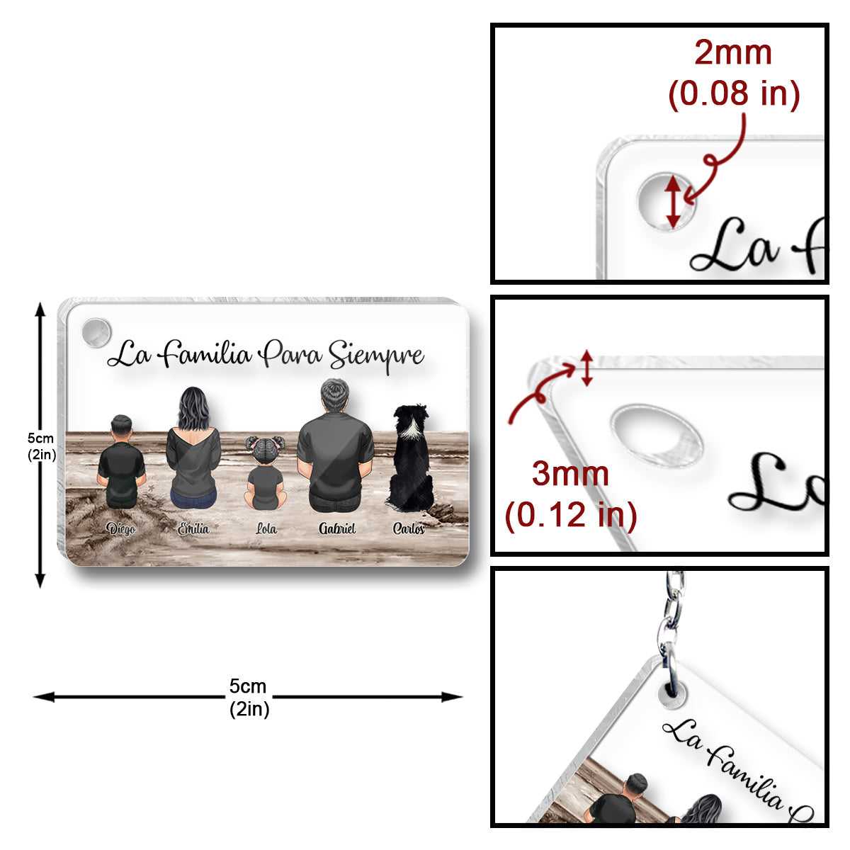 La Familia Para Siempre – Personalisierter transparenter Familien-Schlüsselanhänger