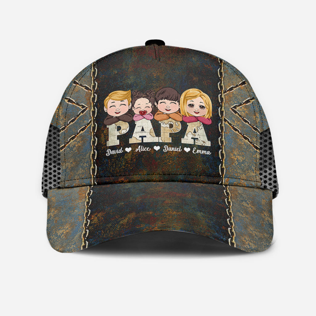 Papa Vintage-Karte mit Kindern - Personalisierte Opa-Klassik-Kappe