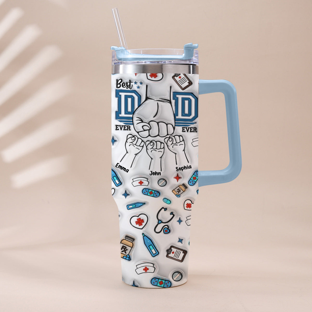 Bester Papa aller Zeiten – Personalisierter Vaterbecher mit Henkel