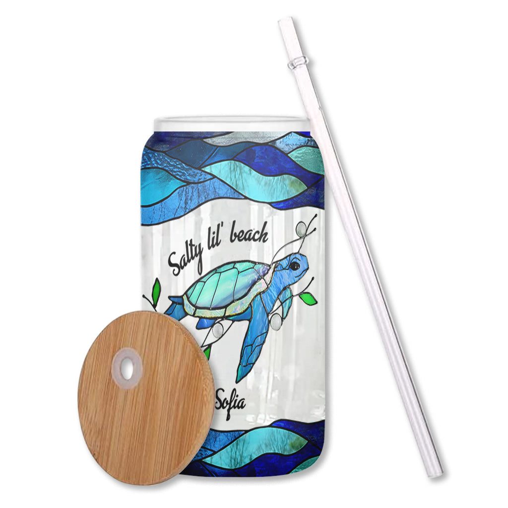 Salty Lil' Beach Blue Ocean Summer Vibes - Personalisierte Turtle Can Glas