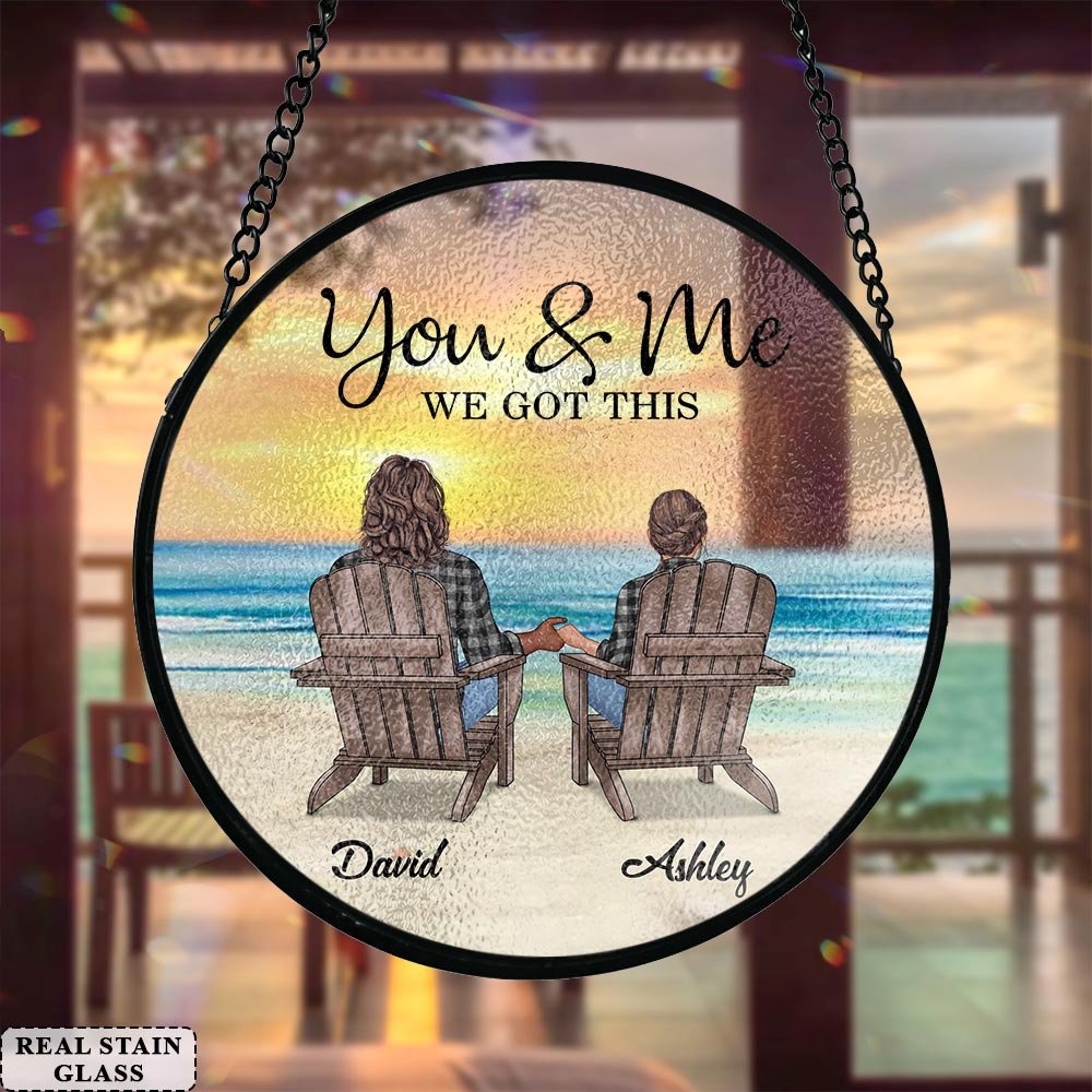 Wir schaffen das – Personalisierter Buntglas-Sonnenfänger für Paare