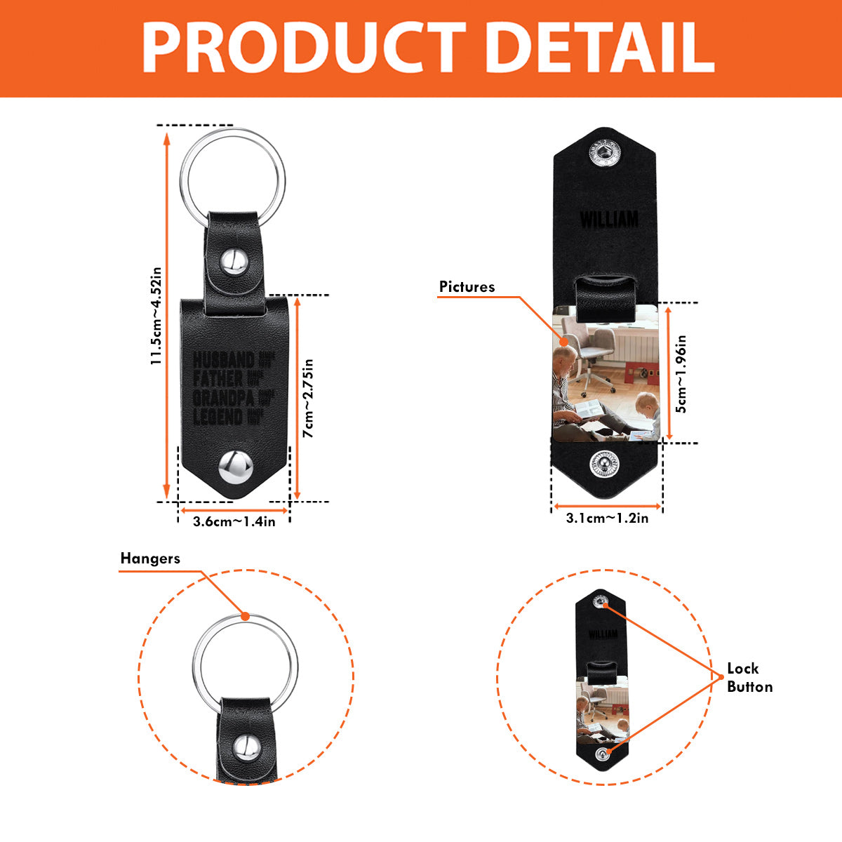 Husband Father Grandpa Legend - Personalized Grandpa Photo Album Keychain