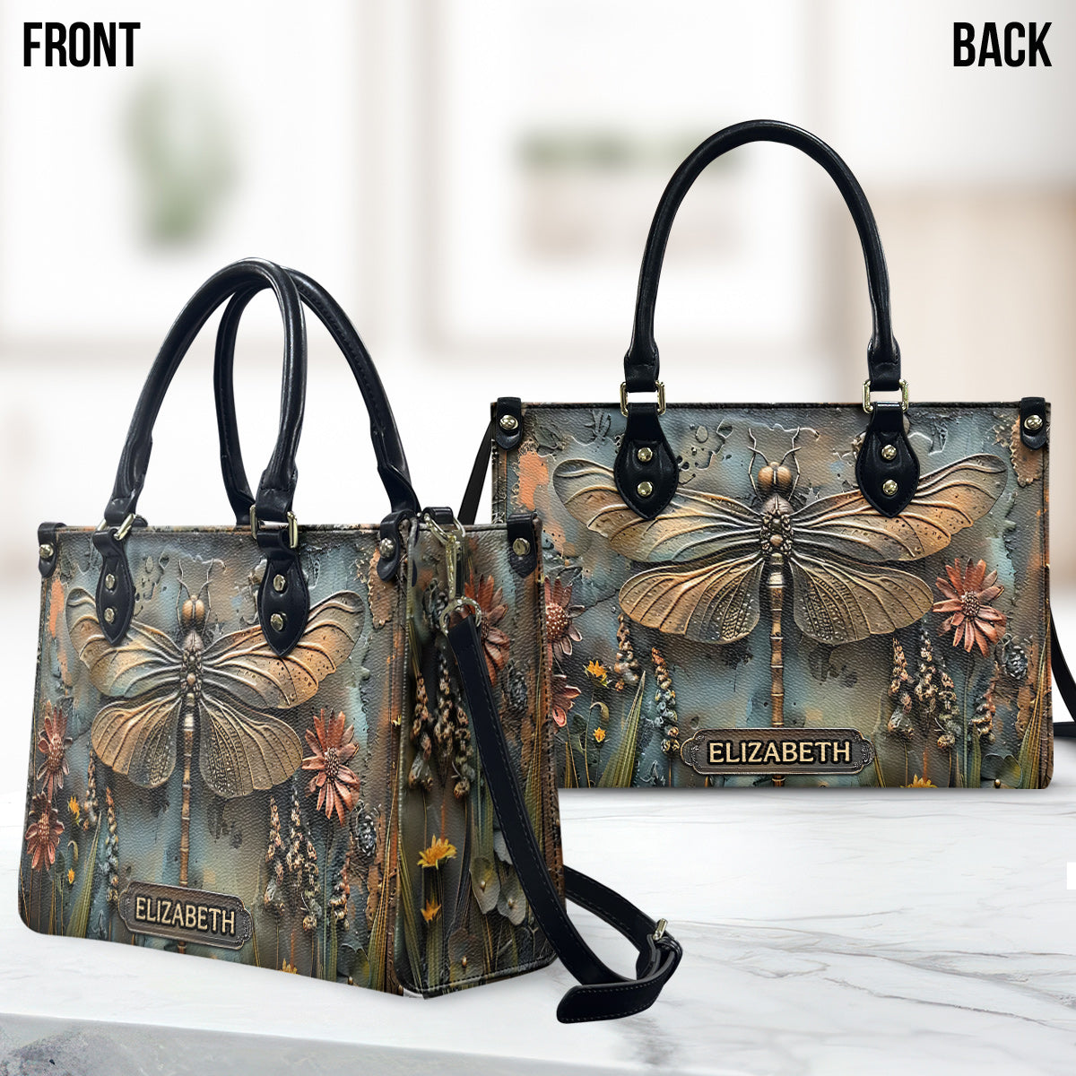 Stunning Dragonfly - Personalized Dragonfly Leather Handbag