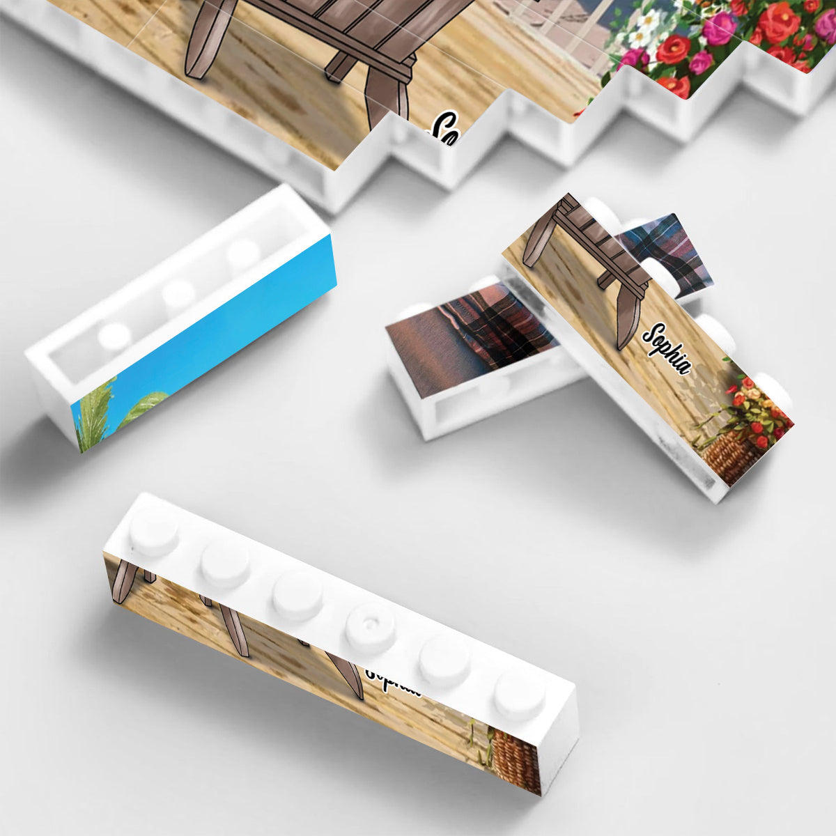 Paar-Strandlandschaft im Retro-Vintage-Stil – Personalisierte einseitige, horizontale rechteckige Bausteine ​​für Paare