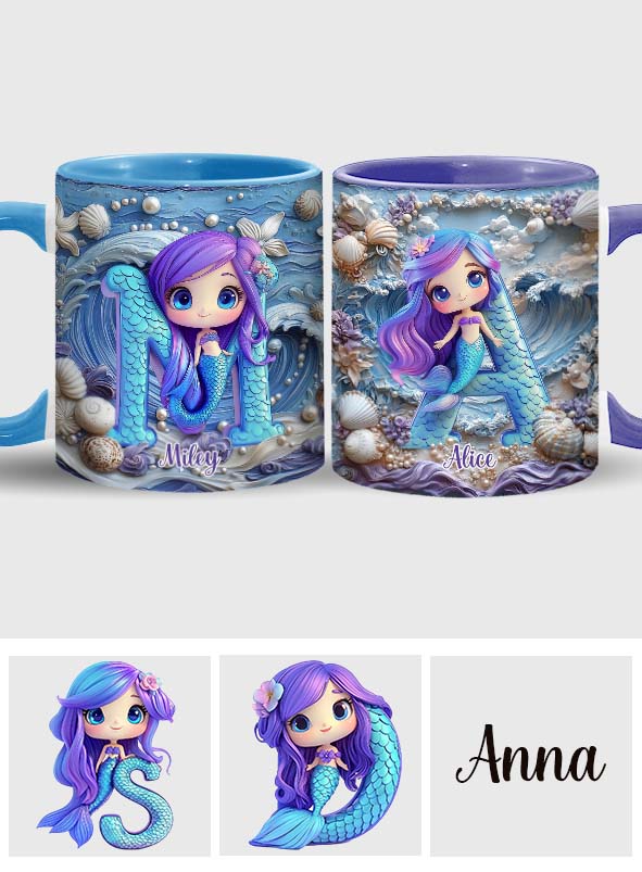 Beautiful Mermaid Letter - Personalized Kid Accent Mug