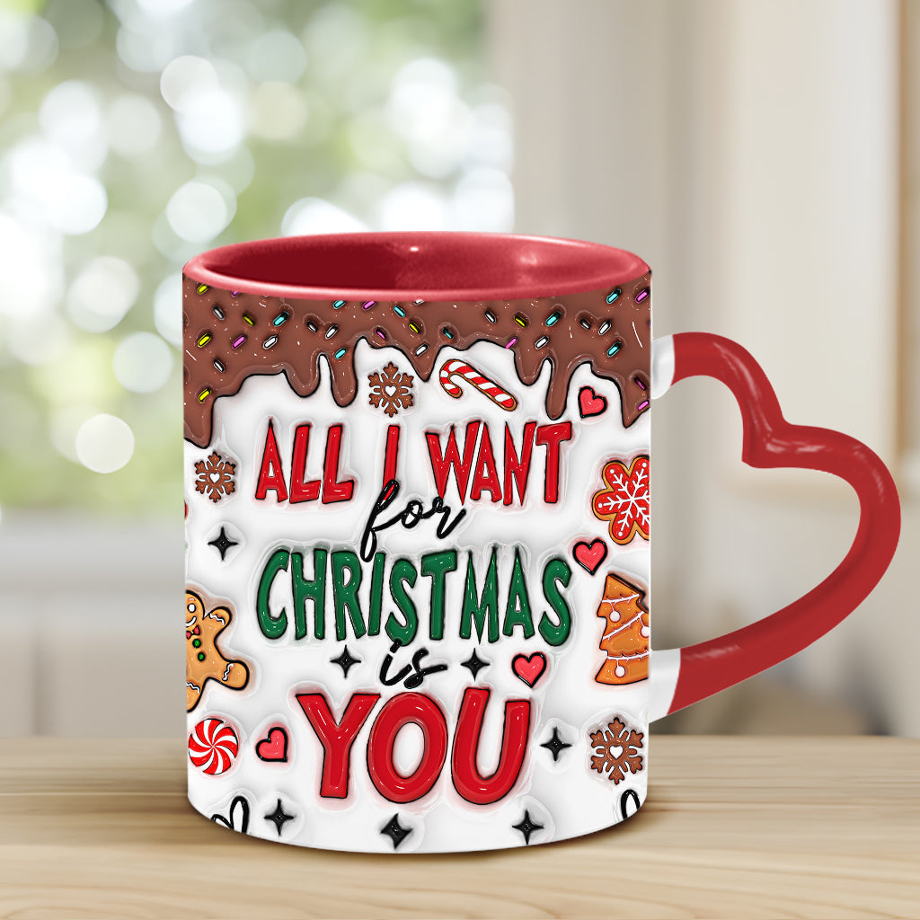Alles, was ich mir zu Weihnachten wünsche, bist du – Personalisierte Tasse mit Herzgriff für Paare
