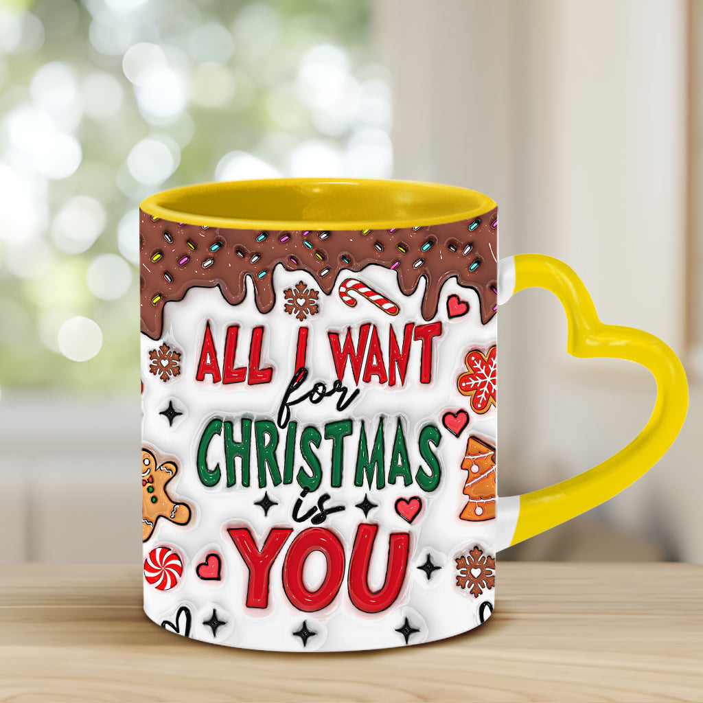 Alles, was ich mir zu Weihnachten wünsche, bist du – Personalisierte Tasse mit Herzgriff für Paare