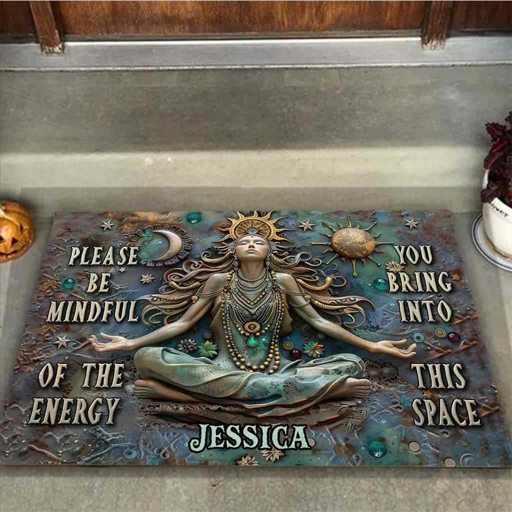 Please Mindful Of The Energy - Personalized Yoga Doormat