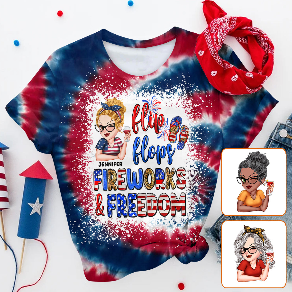 Flip-Flops, Feuerwerk und Freiheit – personalisiertes Patriot-Shirt