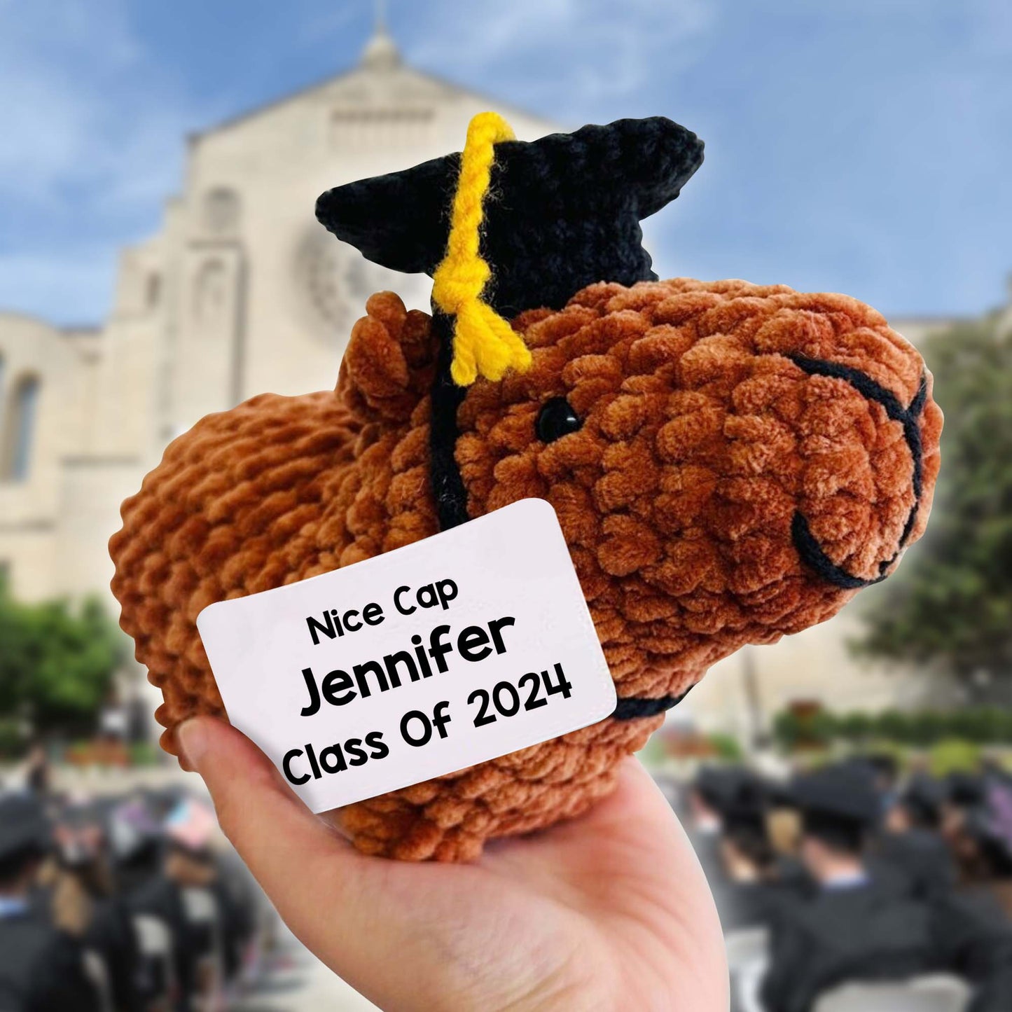 Hübsche Cap-Absolventen-Capybara - Personalisierte handgestrickte Abschlussfigur